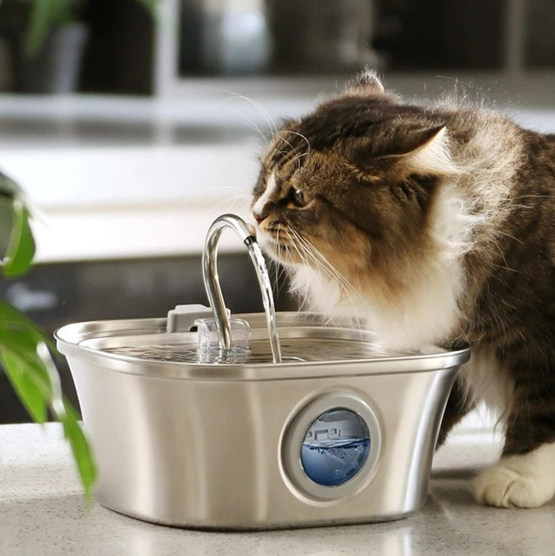 3.2L Stainless Cat Water Fountain With Water Level Window_2