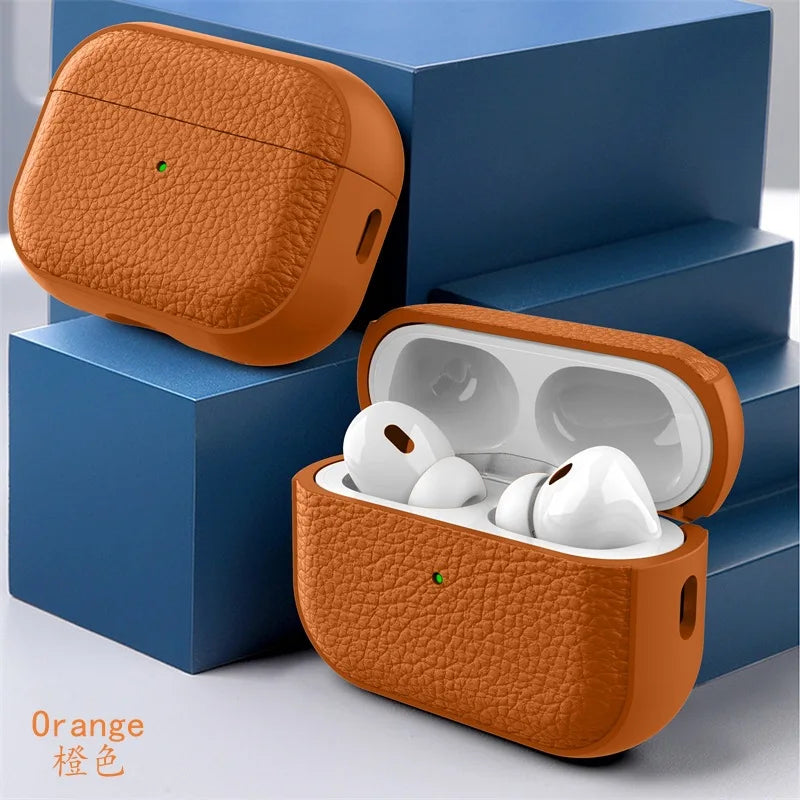 Case for Air Pods Pro 2Nd Case PU Leather Grain Case with Keyring Airpod Wireless Earphone Accessoris for New Air Pods 4 Cases