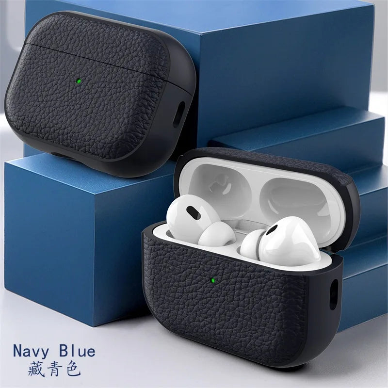 Case for Air Pods Pro 2Nd Case PU Leather Grain Case with Keyring Airpod Wireless Earphone Accessoris for New Air Pods 4 Cases
