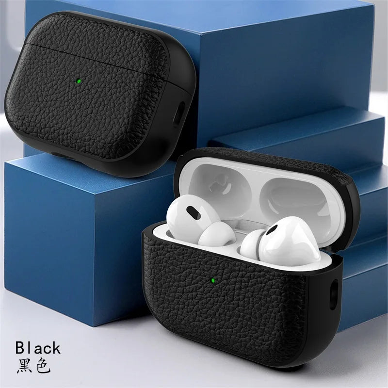 Case for Air Pods Pro 2Nd Case PU Leather Grain Case with Keyring Airpod Wireless Earphone Accessoris for New Air Pods 4 Cases