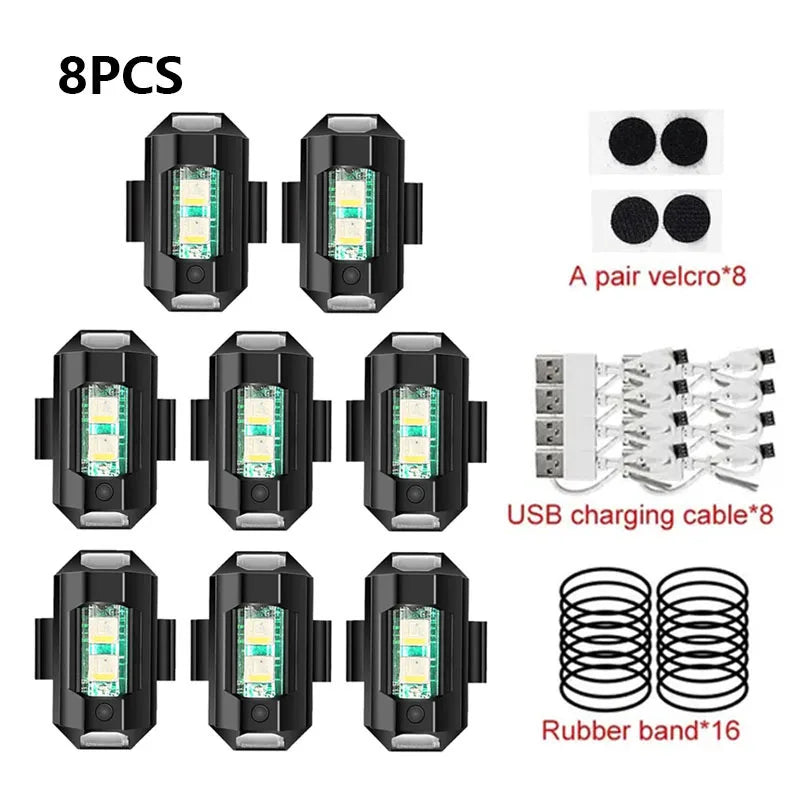 Universal LED Strobe Lights Motorcycle anti Collision Warning Light USB Charging 7Colors Drone Flash Turn Signal Indicator