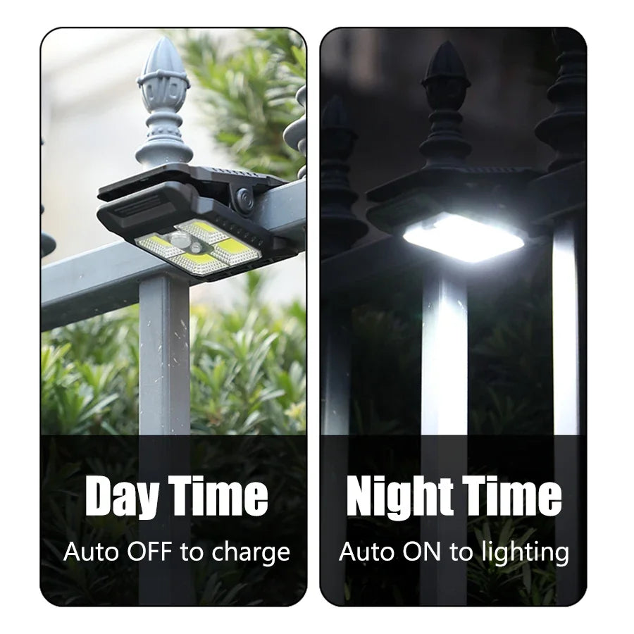 Outdoor LED Solar Clip Light Portable Waterproof Body Sensor Lamp Courtyard Garden Lamp Patio Home Camping Wall Lights